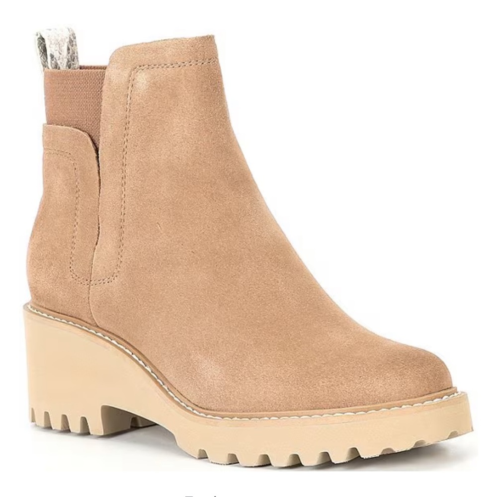 Dolce Vita Huey H2O Waterproof Suede Lug Sole Booties - Mushroom Suede - Size 8